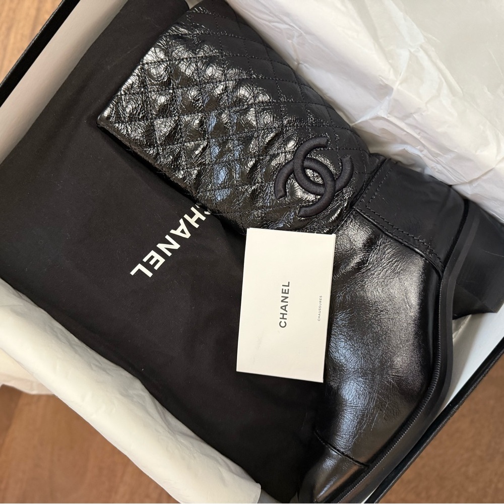 Chanel Interlocking CC Logo Quilted Mid-Calf Boots